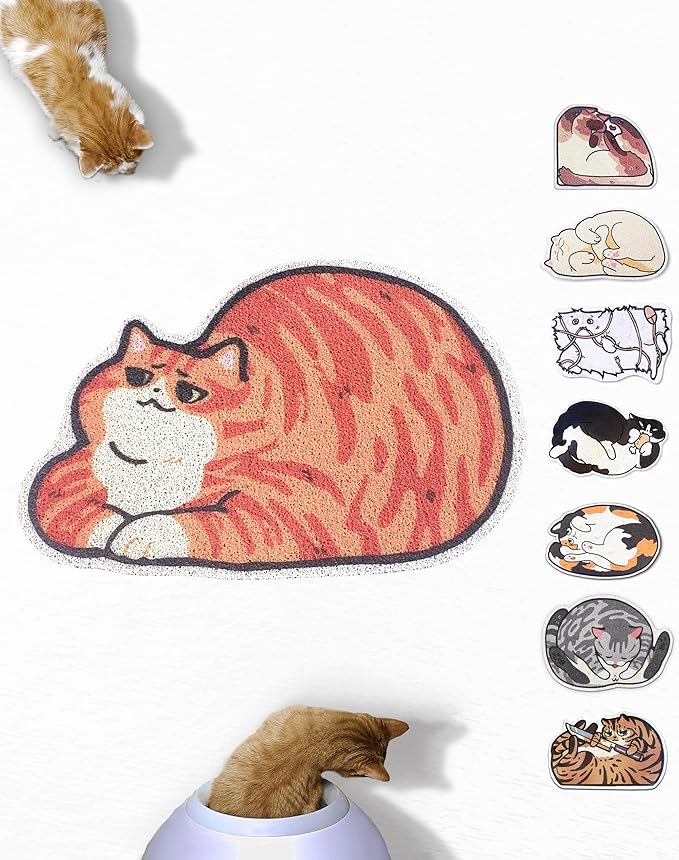 Lukamoo® Cute Cat Litter Mat (30’’x20’’), Large/L, for Kitty Litter & Cute Cat Litter Box, Litter Trapping Mat (Orange Tabby)-Mewly Pet