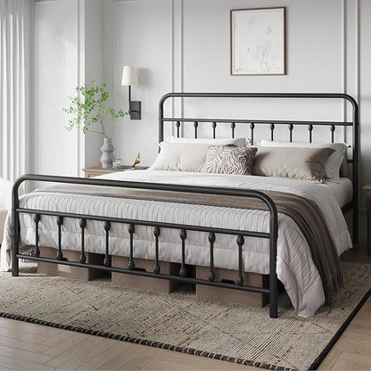 Yaheetech Classic Metal Platform Bed Frame Mattress Foundation with Victorian Style Iron-Art Headboard/Footboard/Under Bed Storage/No Box Spring Needed/California King Size Black