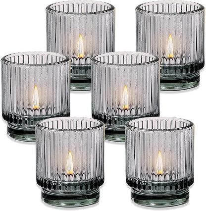 Kate Aspen Ribbed Glass Candle Holder Smoke Gray Tealight Holders for Home, Kitchen, Room or Living Room Decor - Vintage Tea Light Votive Accent for Table or Shelf Styling (Pack of 36)