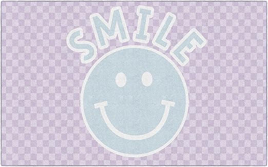 Flagship Carpets Schoolgirl Style Smiley on Lavender Checkerboard Educational Area Rug for Kids Room Seating Décor, Children's Classroom, Play Carpet for Teaching and Playroom, 7'6" x 12', Purple