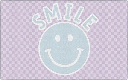 Flagship Carpets Schoolgirl Style Smiley on Lavender Checkerboard Educational Area Rug for Kids Room Seating Décor, Children's Classroom, Play Carpet for Teaching and Playroom, 7'6" x 12', Purple
