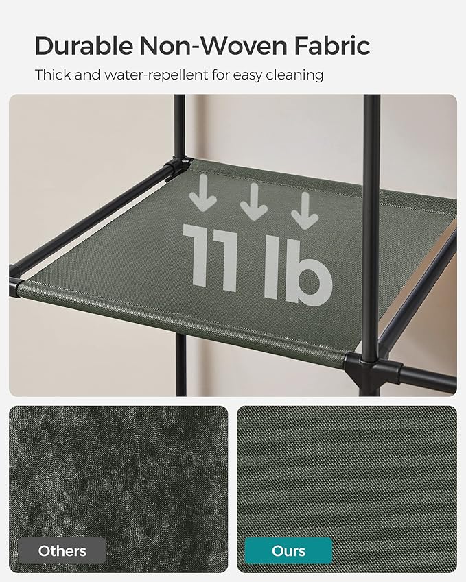 SONGMICS Portable Closet, 34.6 Inch Large Capacity Wardrobe Closet Organizer with Fabric Cover, Hanging Rods and Shelves, 34.6 x 17.7 x 66.1 Inches, for Bedroom, Living Room, Sage Green URYG084C02