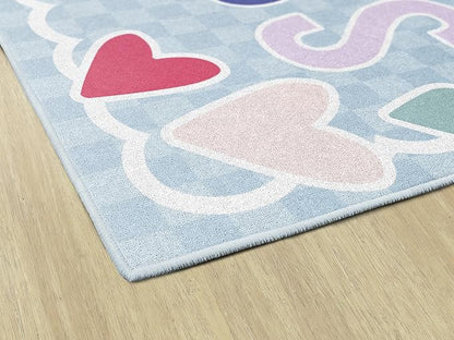 Flagship Carpets Schoolgirl Style Sprinkle Kindness Educational Area Rug for Kids Room Seating Décor, Children's Classroom, Play Carpet for Teaching and Playroom, 7'6" x 12', Blue