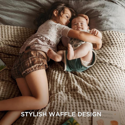 Bedsure Cooling Cotton Waffle Full Size Blanket - Lightweight Breathable Blanket of Rayon Derived from Bamboo for Hot Sleepers, Luxury Throws for Bed, Couch and Sofa, Taupe, 80x90 Inches