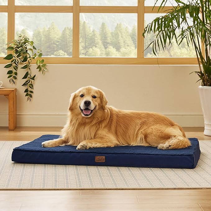 Bedsure XL Dog Beds Large Sized Dog -Orthopedic Flat Extra Large Pet Beds with Removable Washable Cover, Egg Crate Foam Mat, Suitable for Pet Up to 100 lbs-Mewly Pet