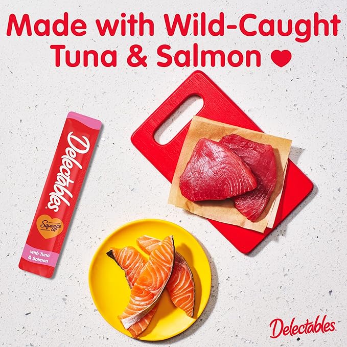 Hartz Delectables Squeeze Up Interactive Lickable Wet Cat Treats for Adult & Senior Cats, Tuna & Salmon, 4 Count(Pack of 8)-Mewly Pet