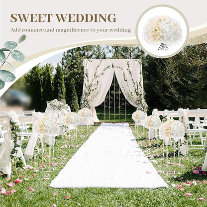Zeyune 200 Pcs Hydrangea Artificial Flowers, Silk Flower Heads with Stems, Fake Hydrangea Bouquet for Wedding Arch Centerpiece DIY Floral Home Decoration (White and Champagne)