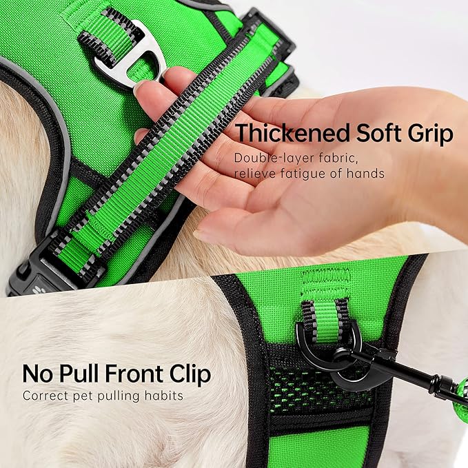 NESTROAD No Pull Dog Harness,Adjustable Oxford Dog Vest Harness with Leash,Reflective No-Choke Pet Harness with Easy Control Soft Handle for Large Dogs(Large,FluorescentGreen)-Mewly Pet