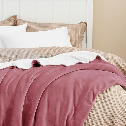 Bedsure GentleSoft Sherpa Fleece Blankets Queen Size for Bed - Thick and Warm Throw for Girls and Women, Soft Fuzzy Plush Queen Blanket for Winter, Dusty Rose, 90x90 Inches