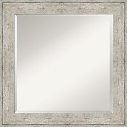 Amanti Art Silver Bathroom Mirror for Over Sink, 25x25 Crackled Metallic Square Vanity Mirror, Medium Country Rustic Frame, Hangs Horizonally and Vertically, Bathroom Wall Decor, Beveled Edge