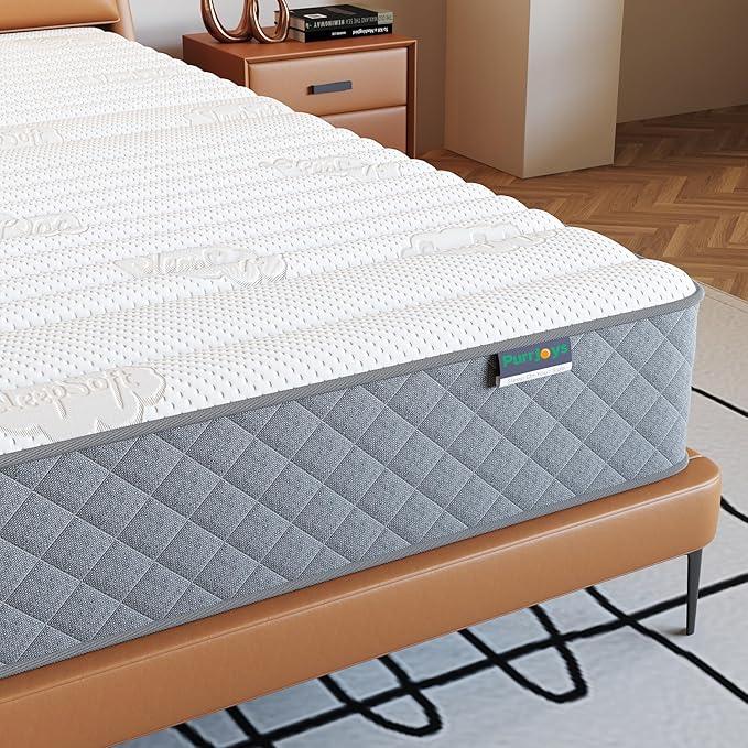 PurrJoys Firm Queen Mattress,10 Inch Hybrid Queen Size Mattress in a Box with Gel Memory Foam, Pocket Innerspring, Pressure Relief, Motion Isolation, Non-Fiberglass - Firm