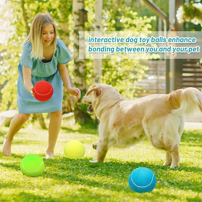 Large Dog Tennis Balls, 4 inch Interactive Big Dog Toy Ball for Small Medium Large Dogs, 4-Pack Dog Toys for Outdoor/Indoor Sports, Fetch, Training & Play-Mewly Pet