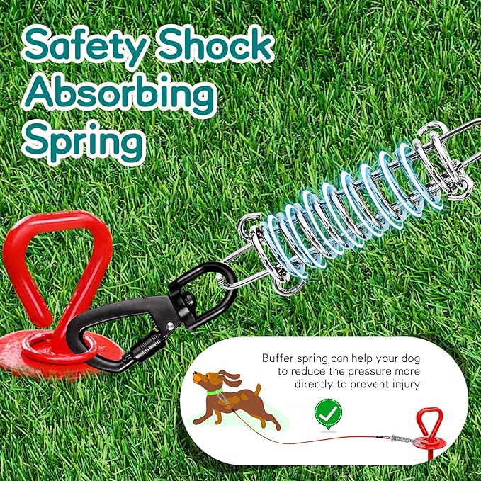 Red Chew Proof 30FT Dog Tie Out Cable, Heavy Duty Dog Lead for Yard & Camping-Mewly Pet