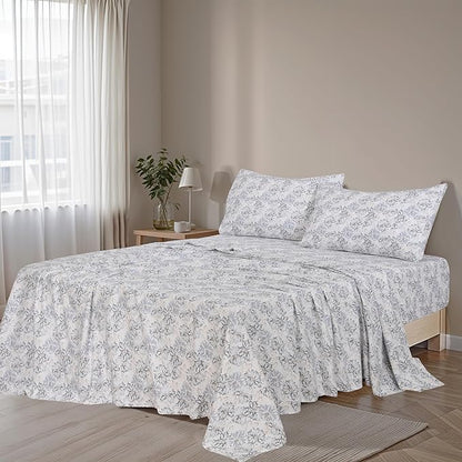 RUVANTI Flannel Sheets Queen Size - 100% Cotton Double Brushed Bed Sheets, Deep Pockets 16 Inches Queen Sheet Set, All Seasons Breathable & Extra Soft - Warm & Cozy, 4 Piece, Pacific