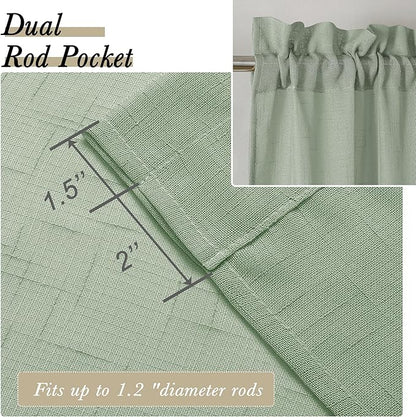 Aiyufeng Kirei 36 Inch Sage Green Linen Sheer Curtains - Faux Linen Semi Transparent Window Drapes Privacy UV Protection Short Curtains for Living Room, Home Office, Car, Kitchen, 30Wx36L, 2 Pcs