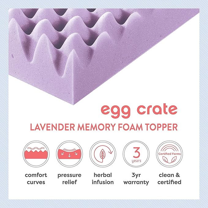 Best Price Mattress 3 Inch Egg Crate Memory Foam Mattress Topper with Soothing Lavender Infusion, CertiPUR-US Certified, Dorm Essentials, Full