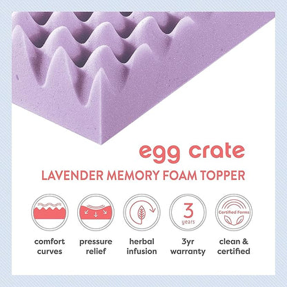 Best Price Mattress 3 Inch Egg Crate Memory Foam Mattress Topper with Soothing Lavender Infusion, CertiPUR-US Certified, Dorm Essentials, Twin