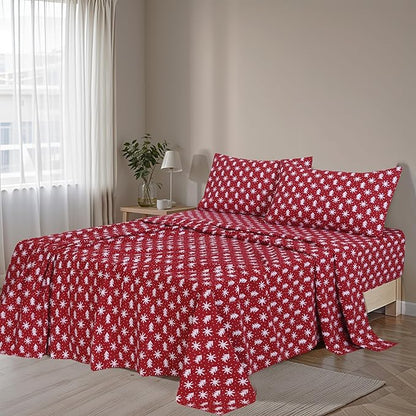 RUVANTI Flannel Sheets Full Size - 100% Cotton Double Brushed Bed Sheets Set, Deep Pockets 16 Inches, All Seasons Breathable & Extra Soft Full Sheets, Warm & Cozy, 4 Piece, Red Christmas