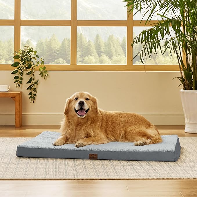 Bedsure XL Dog Beds Large Sized Dog -Orthopedic Flat Extra Large Pet Beds with Removable Washable Cover, Egg Crate Foam Mat, Suitable for Pet Up to 100 lbs-Mewly Pet