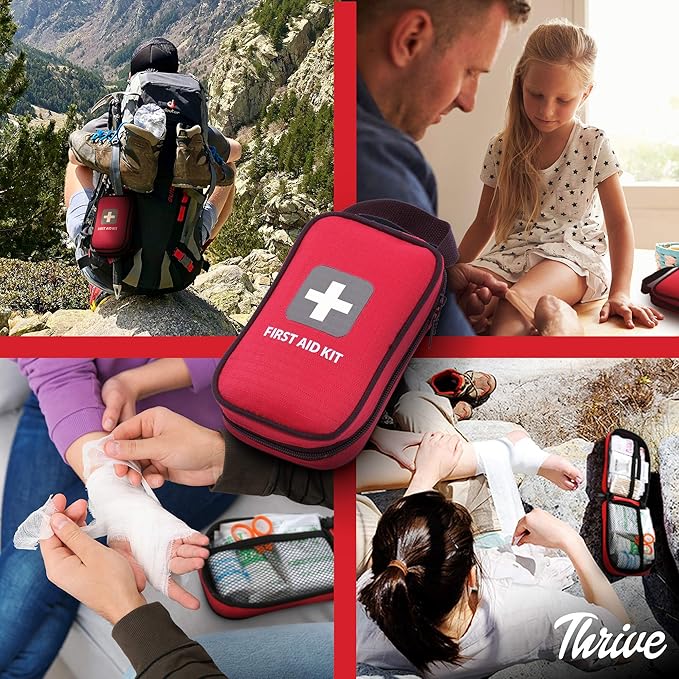 Thrive First Aid Safety Kit - 100-Piece Bag - Compact Waterproof Rip-Stop Nylon Pouch - Multi-Size Bandages, Antiseptic Wipes & Safety Pins for Car & Travel-Mewly Pet