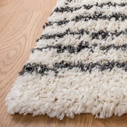 SAFAVIEH Arizona Shag Collection Area Rug - 3'2" Round, Ivory & Black, Moroccan Design, 1.6-inch Thick, Non-Shedding, Ideal for High Traffic Areas in Living Room, Bedroom, Dining (ASG741Z-3R)