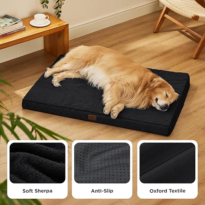 Bedsure XL Dog Beds Large Sized Dog -Orthopedic Flat Extra Large Pet Beds with Removable Washable Cover, Egg Crate Foam Mat, Suitable for Pet Up to 100 lbs-Mewly Pet