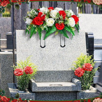 Christmas Cemetery Decorations for Grave Headstone Flower Saddle Artificial Flower Saddles Red Poinsettia Outdoor Memorial Headstone Realistic Bouquet(Fresh Color,Butterfly Style)