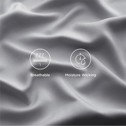 Bedsure Cooling Sheets Twin, Rayon Derived from Bamboo, Cooling Sheets, Breathable & Soft, Deep Pocket Up to 16 Inches, Hotel Luxury Silky Bedding for Hot Sleepers, Silver Grey