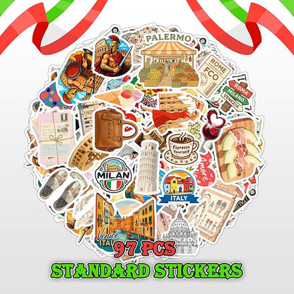 100 Pieces Italy Sticker Italian Travel Stickers Vinyl Waterproof for Kids Adults Car, Wall Decor Decal, Hard hat Scrapbook Laptop Phone Birthday Christmas Gift Funny