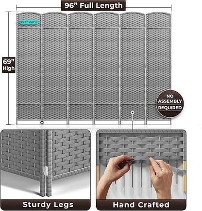 Sorbus 6 Panel Room Divider 6 ft. Tall - Privacy Screen, Extra Wide Double Hinged Panels, Mesh Hand-Woven Design, Partition Room Dividers and Folding Privacy Screens, Wall Divider for Room Separation