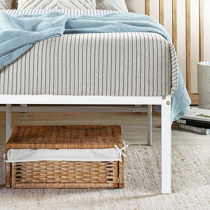 Best Price Mattress 18 Inch Metal Platform Bed Frame, Heavy Duty Steel Slats, White, Queen