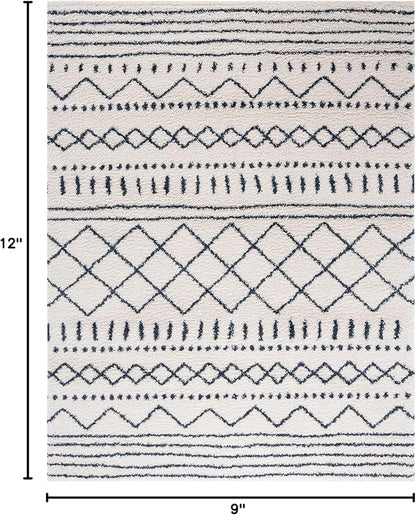 SAFAVIEH Arizona Shag Collection Area Rug - 9' x 12', Ivory & Slate, Moroccan Design, Non-Shedding & Easy Care, 1.6-inch Thick Ideal for High Traffic Areas in Living Room, Bedroom (ASG741M)