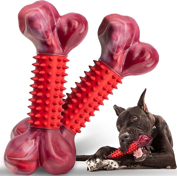 Apasiri Tough Dog Toys for Aggressive Chewers Large Breed, 2-Pack Dogs Chew Toys for Large Medium Dogs, Nylon and Rubber Dog-Bones for Teething Chew, Beef Flavor, for Doggo 20-75 lbs-Mewly Pet