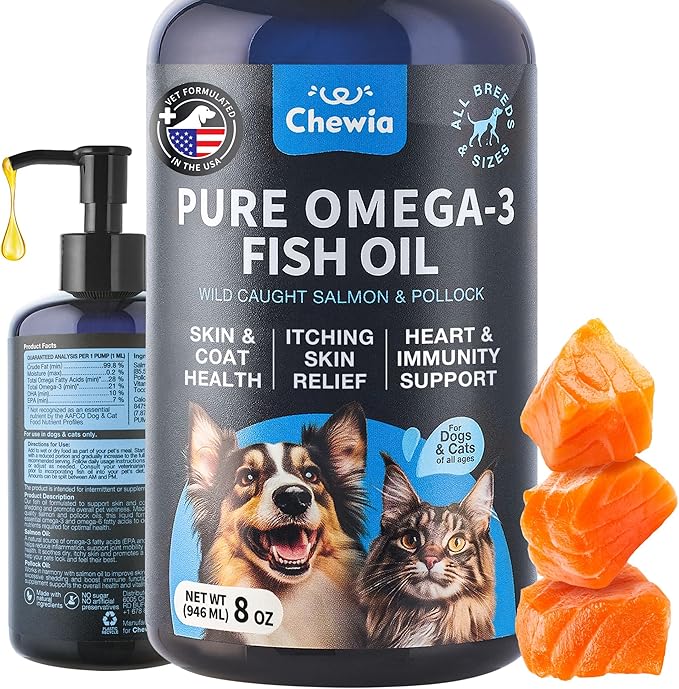 Omega 3 Fish Oil for Dogs and Cats - Healthy Skin and Coat Support Supplement - Omega 3 6 9 EPA DHA Fatty Acids - Itchy Skin, Shedding, Immunity, Joint - Wild Caught Salmon and Pollock Food Topper-Mewly Pet