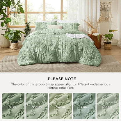 Bedsure Tufted Boho Comforter Set Full Size - Sage Green Boho Bed Set, GentleSoft™ 3 Pieces Farmhouse Shabby Chic Embroidery Bedding, Gifts for Woman, Soft Jacquard Full Comforter for All Seasons