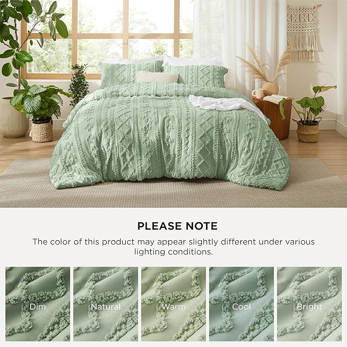 Bedsure Tufted Boho Comforter Set California King - Sage Green Boho Bed Set, GentleSoft™ 3 Pieces Farmhouse Shabby Chic Embroidery Bedding, Gifts for Woman, Soft Jacquard Comforter for All Seasons