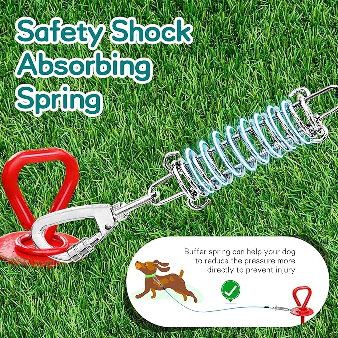 Tie Out Cable for Dogs, 15FT Dog Leads for Yard Chew Proof, Heavy Duty Dog Tie Out Cable with Shock Absorbing Spring for Large Dogs Up to 125lbs, Durable Dog Runner for Yard or Camping-Mewly Pet