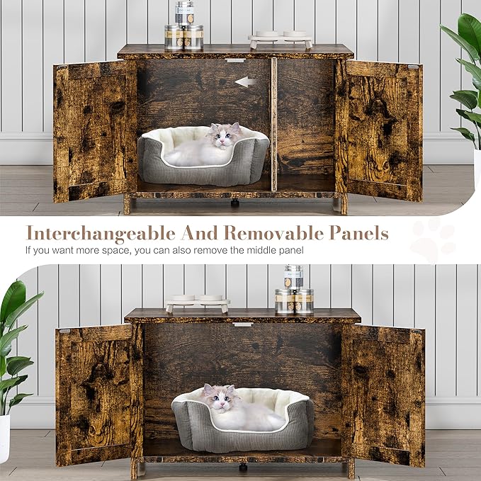 JY QAQA Cat Litter Box Enclosure,Litter Box Furniture Hidden with Barn Door,Wooden Cat Washroom Furniture,Cat House,Fit Most of Litter Box,Brown-Mewly Pet