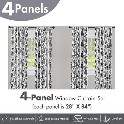 Ambesonne Black and White Window Curtains Pack of 2, Modern Grunge Botany Motif Monochrome Brush Paint Style Strokes, Lightweight Set with Rod Pocket, 4 Panels of - 28" x 84", White and Black