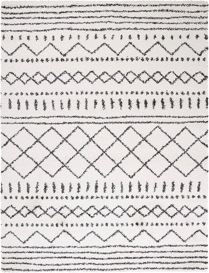 SAFAVIEH Arizona Shag Collection Area Rug - 10' x 14', Ivory & Black, Moroccan Design, Non-Shedding & Easy Care, 1.6-inch Thick Ideal for High Traffic Areas in Living Room, Bedroom (ASG741Z)