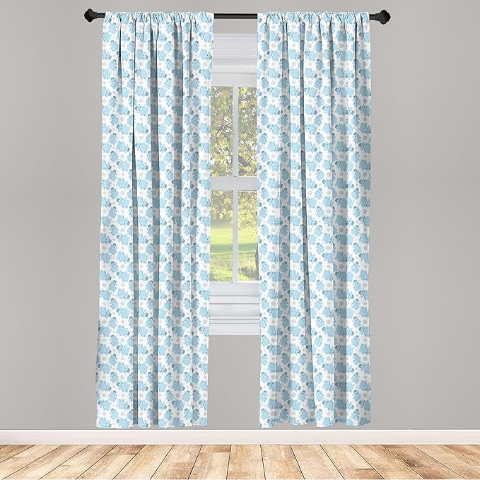 Ambesonne Animal Cartoon 2 Panel Curtain Set, Happy Smiling Pattern with Dots Animal, Lightweight Window Treatment Living Room Bedroom Decor, Pair of - 28" x 84", Pale Blue Sky Blue White