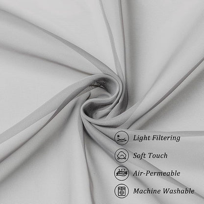 Chyhomenyc Light Grey Sheer Curtains 96 inches Long 2 Panels, Light Filtering Soft Airy Solid Elegant Voile Window Treatment Drapes for Bedroom Living Room Wedding Party Decor, 42 Wx96 L, 8FT L