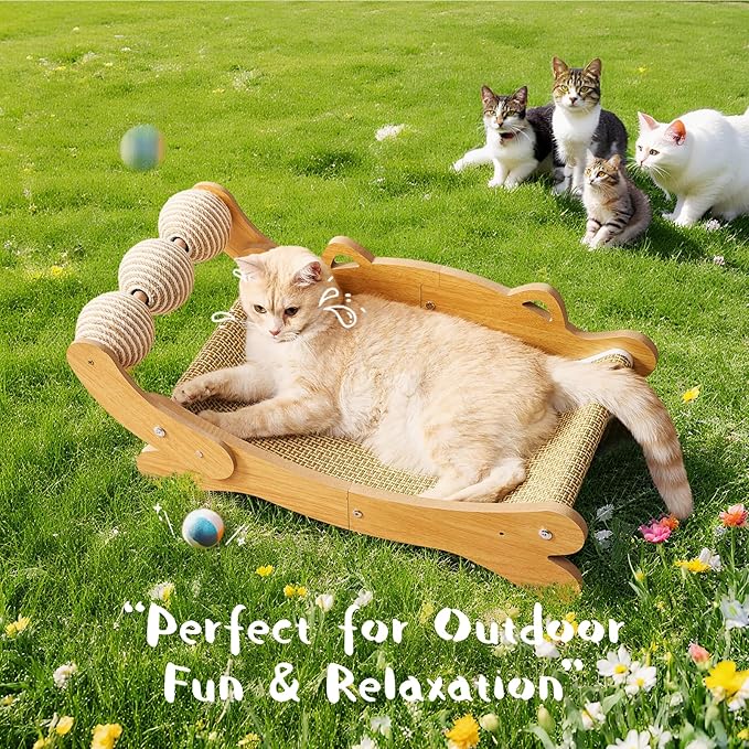 Cat Scratcher & Cats Scratch Pad with Sisal Ball – All-in-One Cats Couch Scratcher, Hammock, and Cat Bed for Indoor Cats, Wooden Cat Scratching Board Upgrade Edition-Mewly Pet