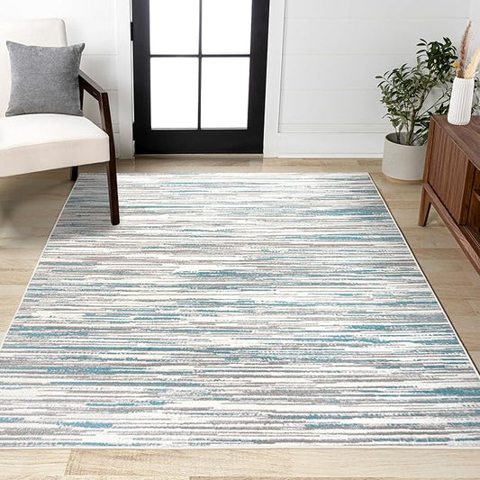 JONATHAN Y Speer Abstract Linear Stripe Gray/Blue Indoor Area Rug, 3x5, Contemporary, Rustic, Easy-Cleaning for Living Room, Bedroom, Kitchen, Pet Friendly, Non-Shedding (LUX106A-3)