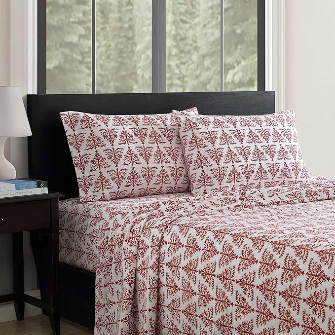 Eddie Bauer - Flannel Sheets Twin Size, Anti-Pilling & Wrinkle Resistant Cotton, Touchably Soft for All-Season Comfort - Bed Sheets with Matching Pillowcase & Fitted Sheet (Jolly Trees Red)