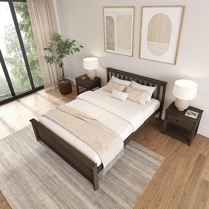 Plank+Beam Solid Wood Queen Bed Frame, Platform Bed with Headboard, Walnut