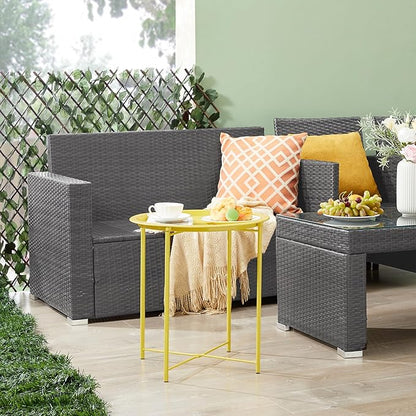 VECELO Side/End Table, Folding Round Metal Anti-Rust and Waterproof Outdoor or Indoor Tray for Living Room Bedroom Balcony and Office, 2 PCS, Yellow