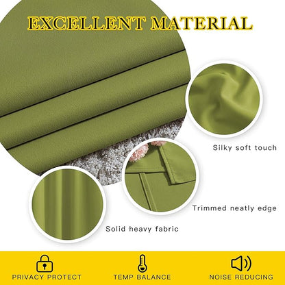NICETOWN Bedroom Curtains Blackout Draperies - Noise Reducing Thermal Insulated Window Decorative Blackout Draperies/Drapes for Kid's Room (1 Pair, 52 x 95 inches in Fresh Green)
