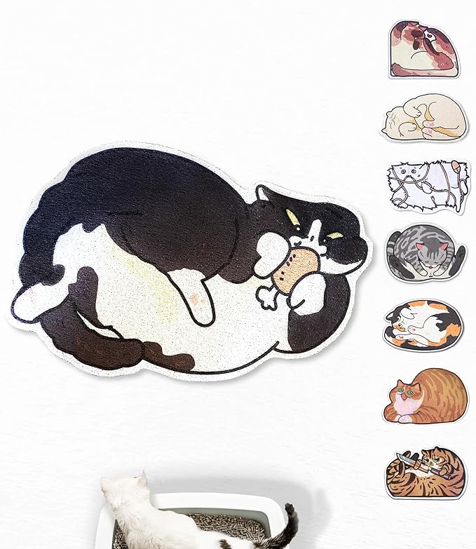 Lukamoo® Cute Cat Litter Mat (30’’x20’’), Large/L, for Kitty Litter & Cute Cat Litter Box, Litter Trapping Mat (Tuxedo)-Mewly Pet