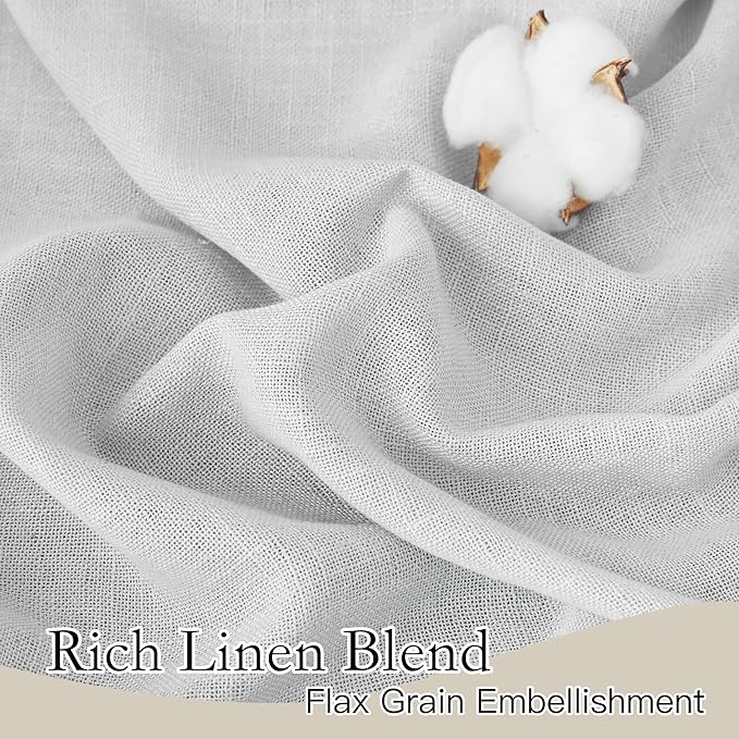 RYB HOME Linen Blended Curtains for Bedroom Laundry Room, Light Filtering Breathable Wrinkle Resistant Machine Washable Airy Bohemian Style Drapes for Bathroom, Dove Grey, W 100 x L 90, 1 Pc
